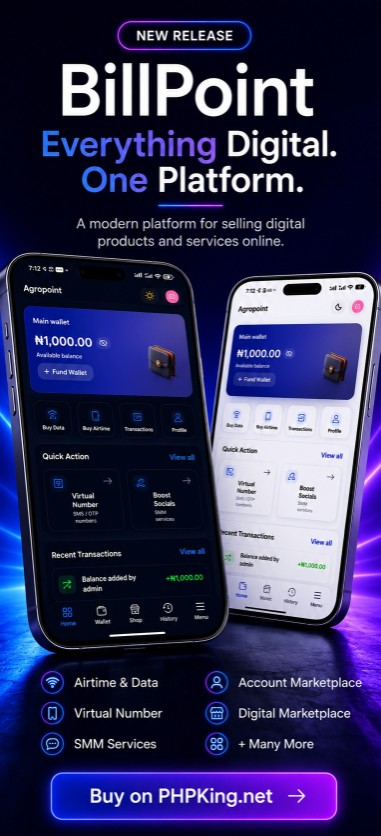BillPoint Review: The Best All-In-One VTU, OTP, SMM and Marketplace Script for Nigerian Entrepreneurs